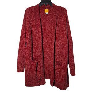 Ruby Rd. Womens Red Velvet Open Front Cardigan Sweater Plus Size 1X Soft Comfy‎